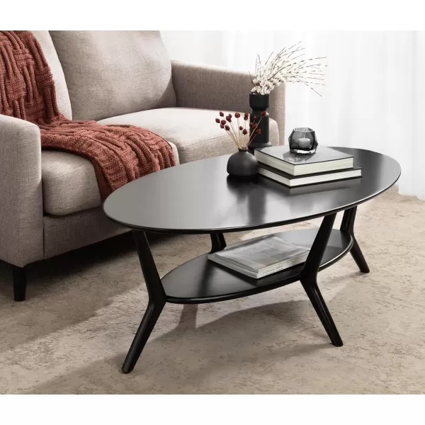 imageKate and Laurel Nylah MidCentury Modern Oval Coffee Table with Storage for Living Room Home Decor 48x26x18 Black