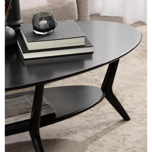 imageKate and Laurel Nylah MidCentury Modern Oval Coffee Table with Storage for Living Room Home Decor 48x26x18 Black