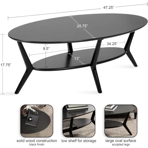 imageKate and Laurel Nylah MidCentury Modern Oval Coffee Table with Storage for Living Room Home Decor 48x26x18 Black
