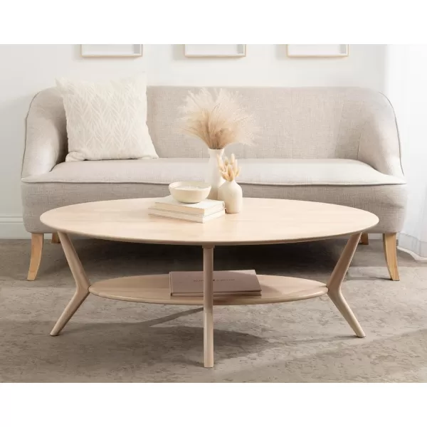 imageKate and Laurel Nylah MidCentury Modern Oval Coffee Table with Storage for Living Room Home Decor 48x26x18 Natural