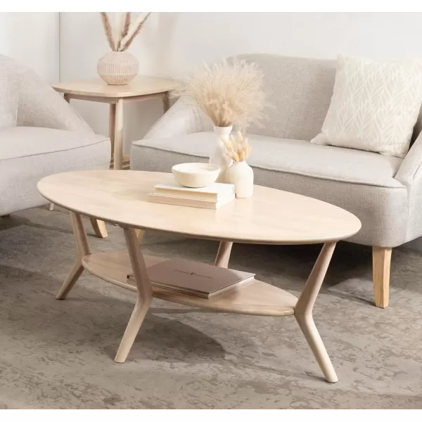 imageKate and Laurel Nylah MidCentury Modern Oval Coffee Table with Storage for Living Room Home Decor 48x26x18 Natural