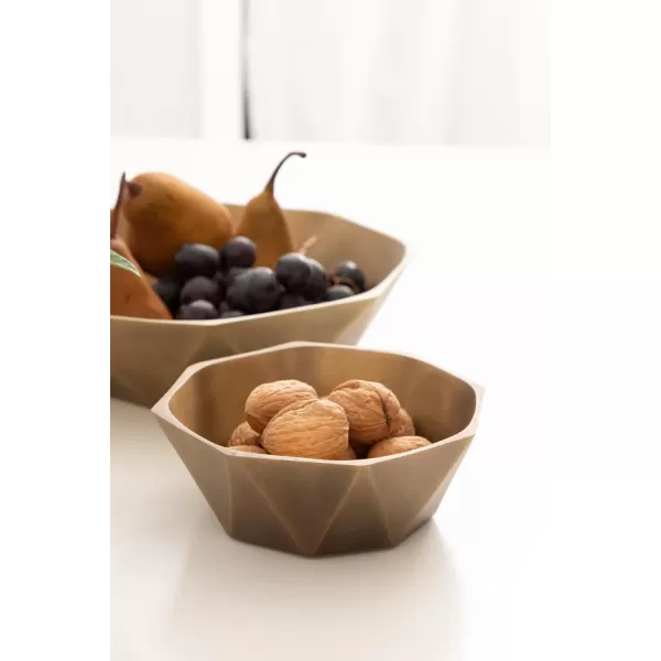 imageKate and Laurel Octave Decorative Faceted Metal Bowls Set of 2 Antique Brass Cast Aluminum FoodSafe Fruit Bowls for Kitchen Counter or Use as a Key Bowl Set for an Entryway Table