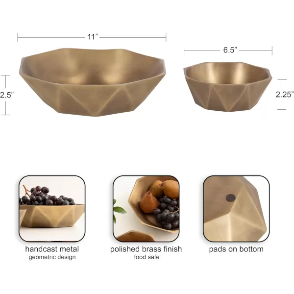 imageKate and Laurel Octave Decorative Faceted Metal Bowls Set of 2 Antique Brass Cast Aluminum FoodSafe Fruit Bowls for Kitchen Counter or Use as a Key Bowl Set for an Entryway Table