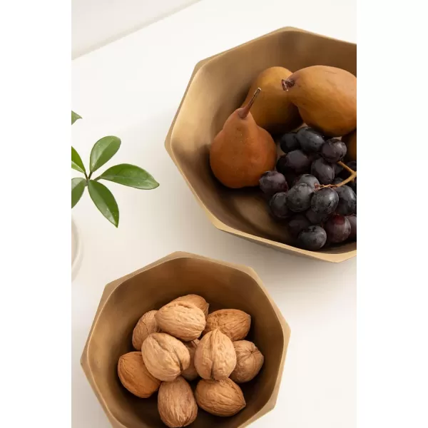 imageKate and Laurel Octave Decorative Faceted Metal Bowls Set of 2 Antique Brass Cast Aluminum FoodSafe Fruit Bowls for Kitchen Counter or Use as a Key Bowl Set for an Entryway Table