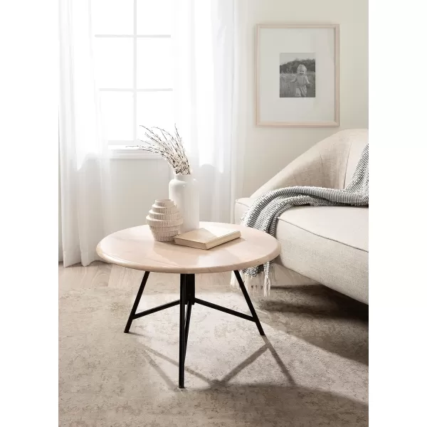 imageKate and Laurel Pallson Modern Round Wooden Coffee Table 28 x 18 Whitewash and Black Circle Wood and Metal Coffee Table with Mixed Materials for Living Room Home DcorWhiteBlack