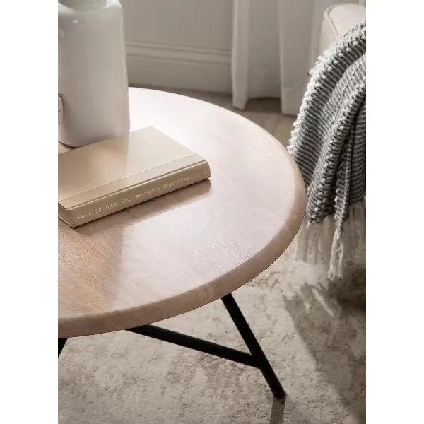 imageKate and Laurel Pallson Modern Round Wooden Coffee Table 28 x 18 Whitewash and Black Circle Wood and Metal Coffee Table with Mixed Materials for Living Room Home DcorWhiteBlack