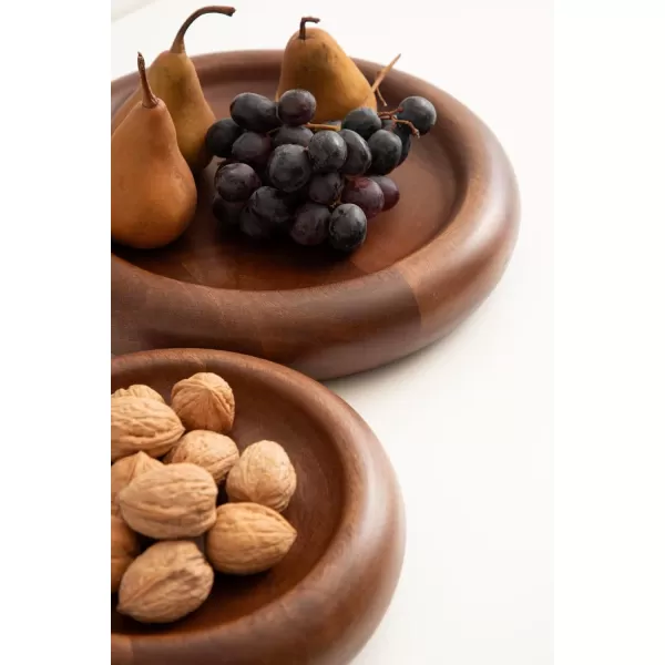 imageKate and Laurel Plumt Decorative Round Solid Wood Nesting Bowls Set of 2 Walnut Brown FoodSafe Fruit Bowls for Kitchen Counter or Use as a Key Bowl Set or Centerpiece Table Decorations