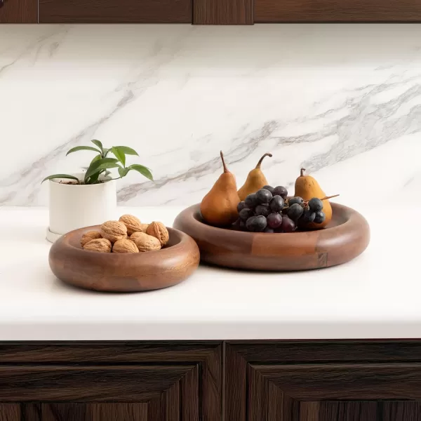 imageKate and Laurel Plumt Decorative Round Solid Wood Nesting Bowls Set of 2 Walnut Brown FoodSafe Fruit Bowls for Kitchen Counter or Use as a Key Bowl Set or Centerpiece Table Decorations