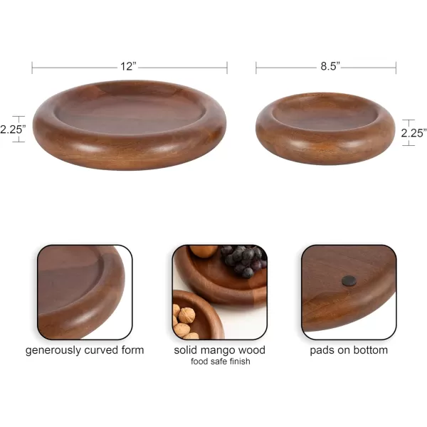 imageKate and Laurel Plumt Decorative Round Solid Wood Nesting Bowls Set of 2 Walnut Brown FoodSafe Fruit Bowls for Kitchen Counter or Use as a Key Bowl Set or Centerpiece Table Decorations