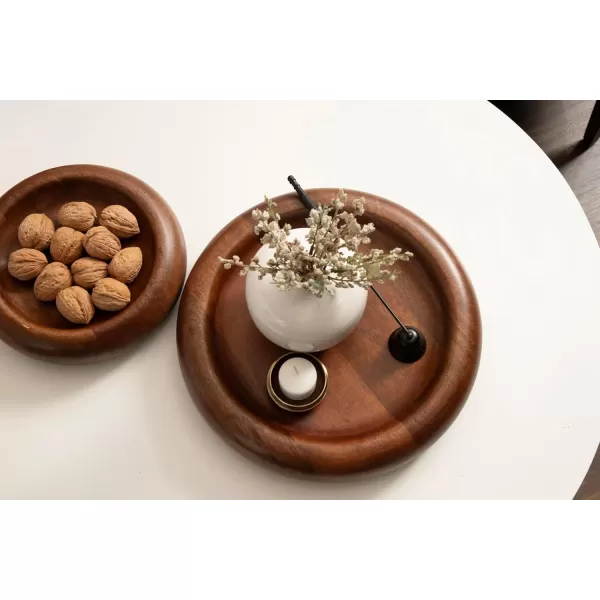 imageKate and Laurel Plumt Decorative Round Solid Wood Nesting Bowls Set of 2 Walnut Brown FoodSafe Fruit Bowls for Kitchen Counter or Use as a Key Bowl Set or Centerpiece Table Decorations