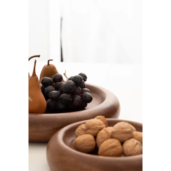 imageKate and Laurel Plumt Decorative Round Solid Wood Nesting Bowls Set of 2 Walnut Brown FoodSafe Fruit Bowls for Kitchen Counter or Use as a Key Bowl Set or Centerpiece Table Decorations