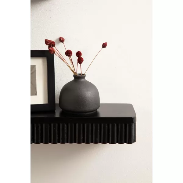 imageKate and Laurel Reid Modern Ribbed Wood Floating Shelves Set of 2 20 Inches Black Decorative Floating Shelf Set for Use as Cute Nursery Book Shelves or Living Room Gallery Wall Decor