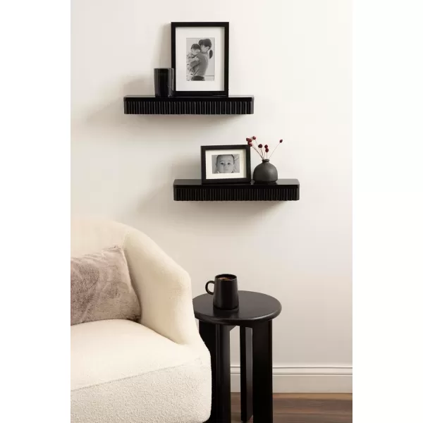 imageKate and Laurel Reid Modern Ribbed Wood Floating Shelves Set of 2 20 Inches Black Decorative Floating Shelf Set for Use as Cute Nursery Book Shelves or Living Room Gallery Wall Decor