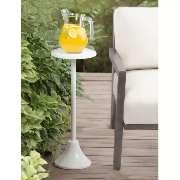 imageKate and Laurel Sanzo Modern Pedestal Outdoor Drink Table 9 x 9 x 23 White Decorative Outdoor Patio Table for Deck with Hammered Tabletop for Use as Small Plant Stand or Living Room Martini Table