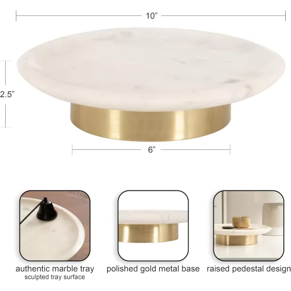 imageKate and Laurel Sevienne Modern Glam Round Marble Tray 10 Inch Diameter White and Gold Contemporary Scooped Pedestal Tray for Use as Entryway Tray Catchall or Small Coffee Table Tray