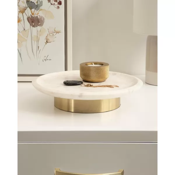 imageKate and Laurel Sevienne Modern Glam Round Marble Tray 10 Inch Diameter White and Gold Contemporary Scooped Pedestal Tray for Use as Entryway Tray Catchall or Small Coffee Table Tray