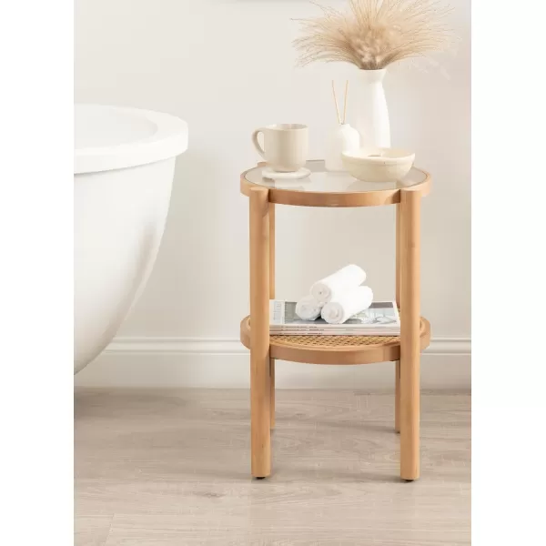 imageKate and Laurel Shorehaven Transitional Coastal Circle Pedestal End Indoor Plant Stand or Living Room Accent Table 18x18x24 Natural