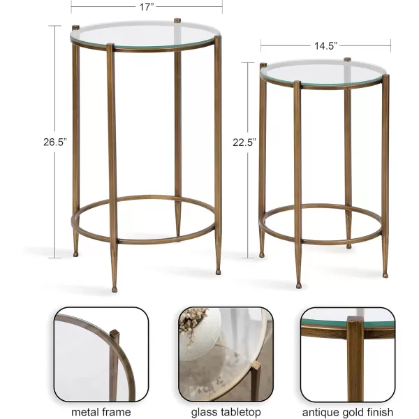 imageKate and Laurel Solange Traditional TwoPiece Metal Nesting Table Set 17 x 17 x 27 Antique Gold Vintage Side Nesting Tables for Living Room Decor and Display