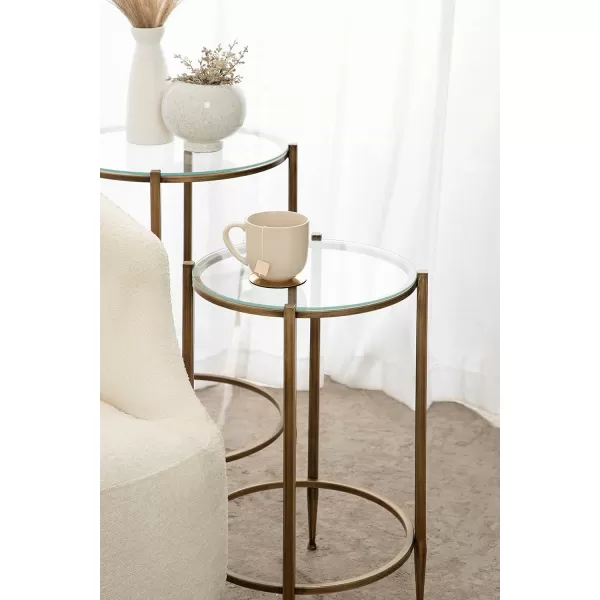 imageKate and Laurel Solange Traditional TwoPiece Metal Nesting Table Set 17 x 17 x 27 Antique Gold Vintage Side Nesting Tables for Living Room Decor and Display