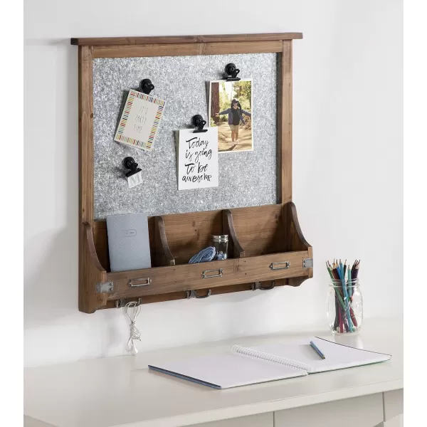 imageKate and Laurel Stallard Farmhouse Magnetic Wall Organizer 24 x 24 Rustic Brown Decorative Galvanized Metal Board