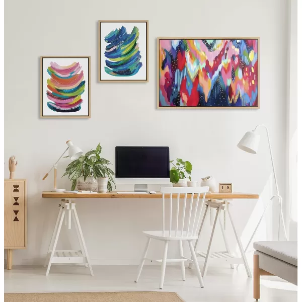 imageKate and Laurel Sylvie Brushstroke 100 Bright Abstract and 2 Framed Canvas Wall Art Set by Jessi Raulet of Ettavee 3 Piece Set 16x20 and 23x33 Gold Frame Colorful Striking Wall Art Home DcorNatural