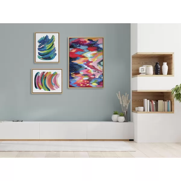 imageKate and Laurel Sylvie Brushstroke 100 Bright Abstract and 2 Framed Canvas Wall Art Set by Jessi Raulet of Ettavee 3 Piece Set 16x20 and 23x33 Gold Frame Colorful Striking Wall Art Home DcorNatural