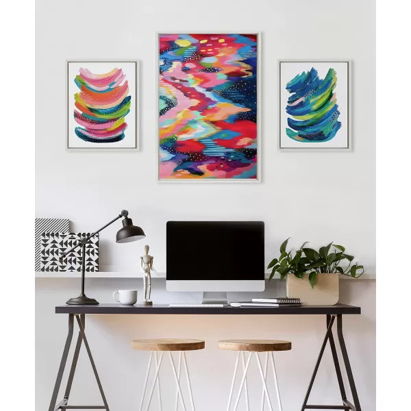 imageKate and Laurel Sylvie Brushstroke 100 Bright Abstract and 2 Framed Canvas Wall Art Set by Jessi Raulet of Ettavee 3 Piece Set 16x20 and 23x33 Gold Frame Colorful Striking Wall Art Home DcorWhite