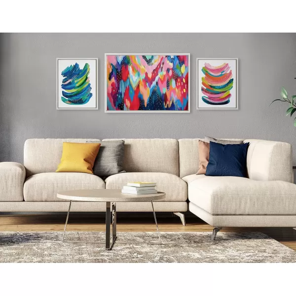 imageKate and Laurel Sylvie Brushstroke 100 Bright Abstract and 2 Framed Canvas Wall Art Set by Jessi Raulet of Ettavee 3 Piece Set 16x20 and 23x33 Gold Frame Colorful Striking Wall Art Home DcorWhite