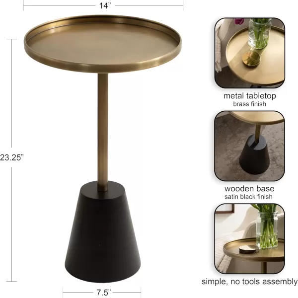 imageKate and Laurel Tira Elegant Round Side Table 14 x 24 Brass and Black Modern Glam Circle End Table for Use as Bedroom Nightstand or Living Room Table OptionGoldBlack