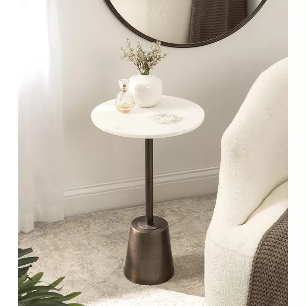 imageKate and Laurel Tira Elegant Round Side Table 14 x 24 Brass and Black Modern Glam Circle End Table for Use as Bedroom Nightstand or Living Room Table OptionBronzeWhite Marble