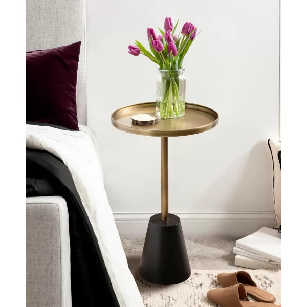 imageKate and Laurel Tira Elegant Round Side Table 14 x 24 Brass and Black Modern Glam Circle End Table for Use as Bedroom Nightstand or Living Room Table OptionGoldBlack