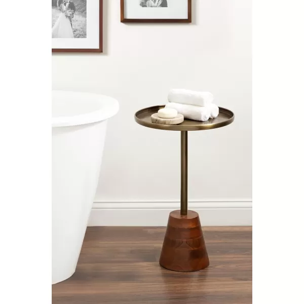 imageKate and Laurel Tira Elegant Round Side Table 14 x 24 Brass and Black Modern Glam Circle End Table for Use as Bedroom Nightstand or Living Room Table OptionWalnut BrownGold