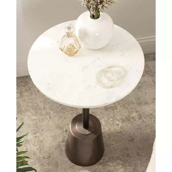 imageKate and Laurel Tira Elegant Round Side Table 14 x 24 Brass and Black Modern Glam Circle End Table for Use as Bedroom Nightstand or Living Room Table OptionBronzeWhite Marble