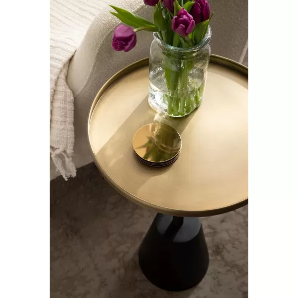 imageKate and Laurel Tira Elegant Round Side Table 14 x 24 Brass and Black Modern Glam Circle End Table for Use as Bedroom Nightstand or Living Room Table OptionGoldBlack