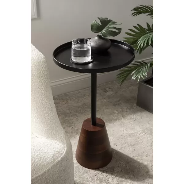 imageKate and Laurel Tira Elegant Round Side Table 14 x 24 Brass and Black Modern Glam Circle End Table for Use as Bedroom Nightstand or Living Room Table OptionBlackWalnut Brown