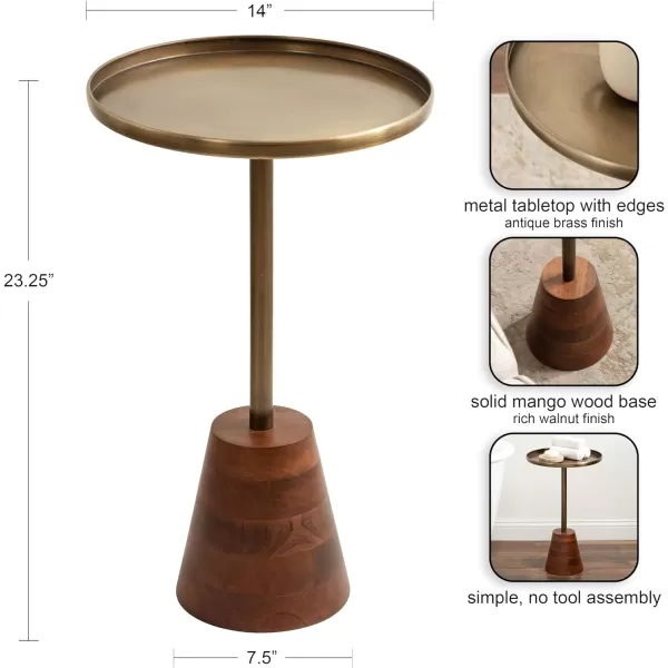 imageKate and Laurel Tira Elegant Round Side Table 14 x 24 Brass and Black Modern Glam Circle End Table for Use as Bedroom Nightstand or Living Room Table OptionWalnut BrownGold