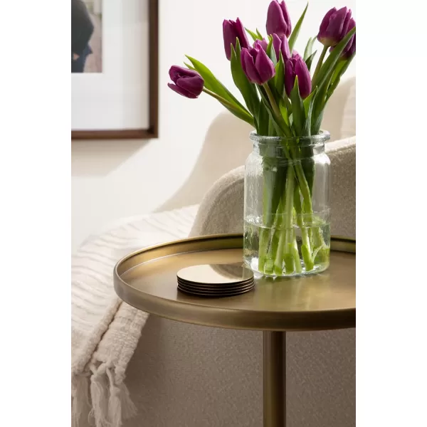 imageKate and Laurel Tira Elegant Round Side Table 14 x 24 Brass and Black Modern Glam Circle End Table for Use as Bedroom Nightstand or Living Room Table OptionGoldBlack