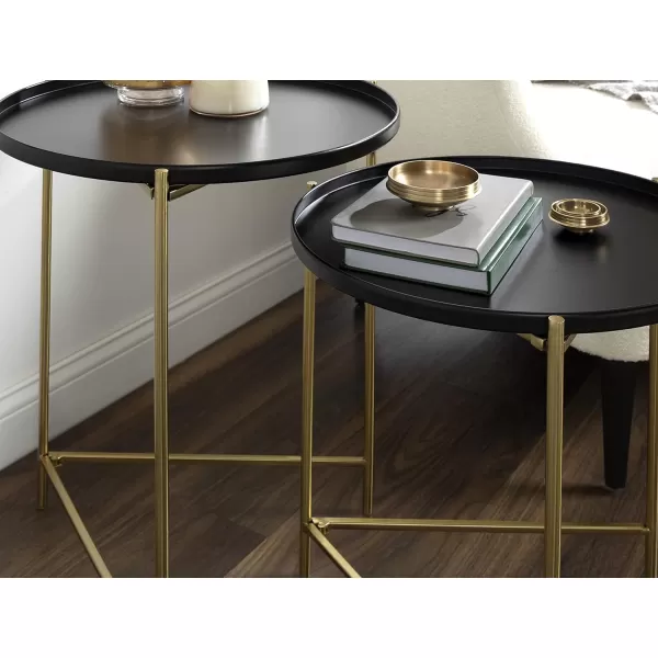 imageKate and Laurel Ulani Set of 2 Nested Round Metal End Tables BlackBlackGold