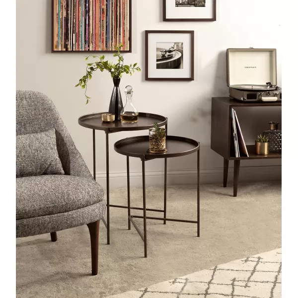 imageKate and Laurel Ulani Set of 2 Nested Round Metal End Tables BlackBronze