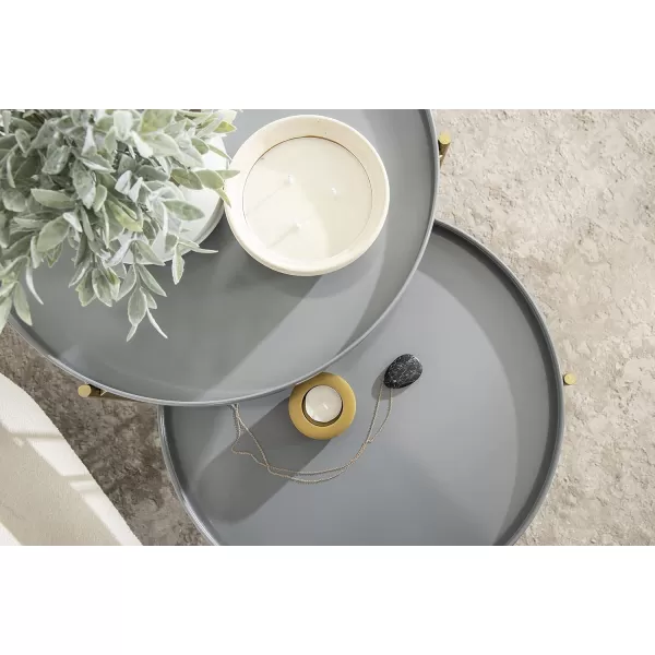 imageKate and Laurel Ulani Set of 2 Nested Round Metal End Tables BlackGrayGold