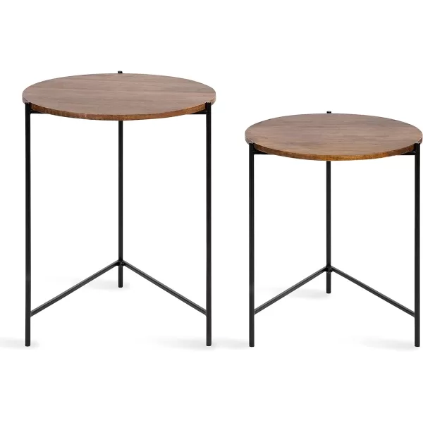 imageKate and Laurel Ulani Set of 2 Nested Round Metal End Tables BlackNaturalBlack