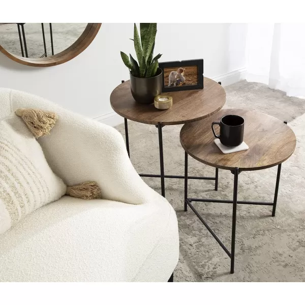 imageKate and Laurel Ulani Set of 2 Nested Round Metal End Tables BlackNaturalBlack