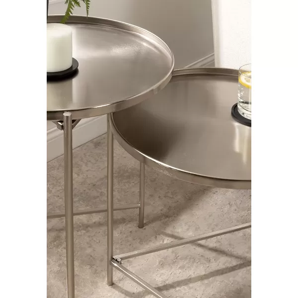 imageKate and Laurel Ulani Set of 2 Nested Round Metal End Tables BlackSilver
