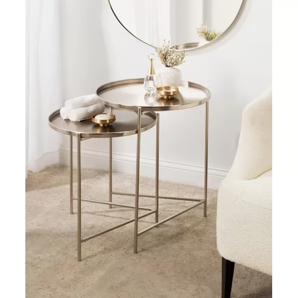 imageKate and Laurel Ulani Set of 2 Nested Round Metal End Tables BlackSilver
