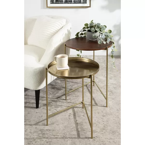 imageKate and Laurel Ulani Set of 2 Nested Round Metal End Tables BlackWalnut BrownGold
