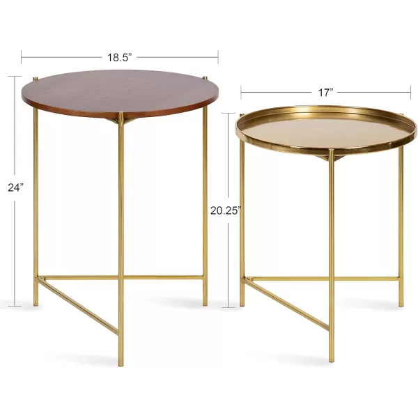imageKate and Laurel Ulani Set of 2 Nested Round Metal End Tables BlackWalnut BrownGold