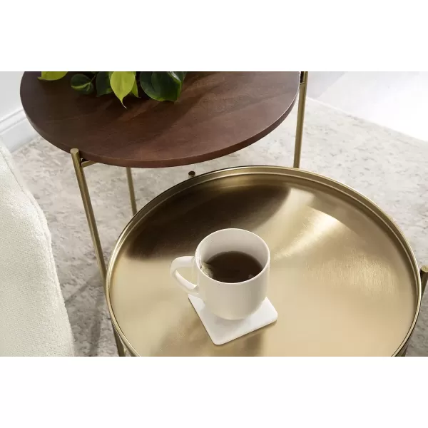 imageKate and Laurel Ulani Set of 2 Nested Round Metal End Tables BlackWalnut BrownGold