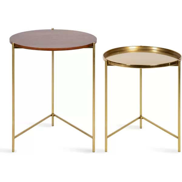 imageKate and Laurel Ulani Set of 2 Nested Round Metal End Tables BlackWalnut BrownGold