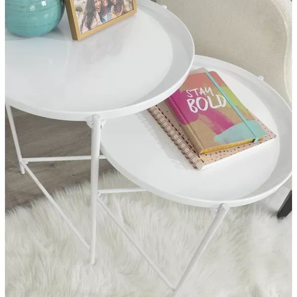 imageKate and Laurel Ulani Set of 2 Nested Round Metal End Tables BlackWhite
