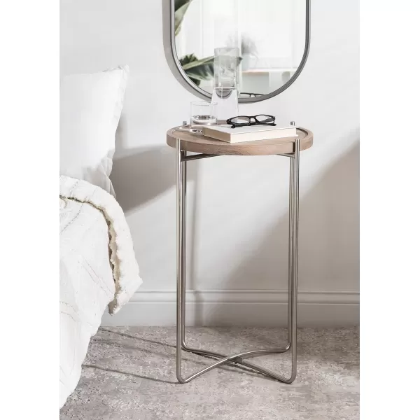 imageKate and Laurel Vale Modern Side Table 155 x 155 x 25 Gray Wood with Brushed Silver Base Round End Table for Storage and DisplayGrey